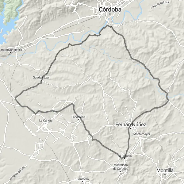 Miniatura della mappa di ispirazione al ciclismo "Avventura su due ruote tra San Sebastián de los Ballesteros e Fernán Núñez" nella regione di Andalucía, Spain. Generata da Tarmacs.app, pianificatore di rotte ciclistiche