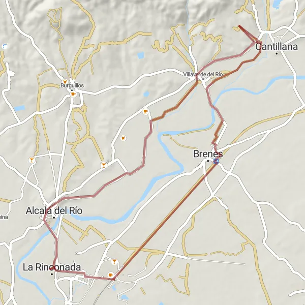 Miniatua del mapa de inspiración ciclista "Ruta de La Rinconada a Villaverde del Río" en Andalucía, Spain. Generado por Tarmacs.app planificador de rutas ciclistas