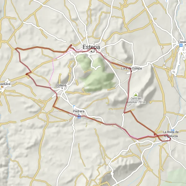 Map miniature of "Gravel Route" cycling inspiration in Andalucía, Spain. Generated by Tarmacs.app cycling route planner