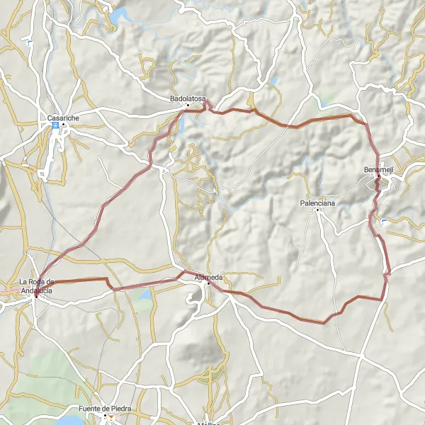 Miniature de la carte de l'inspiration cycliste "Les collines de l'Andalousie" dans la Andalucía, Spain. Générée par le planificateur d'itinéraire cycliste Tarmacs.app