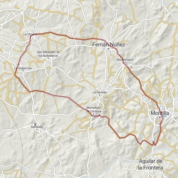 Miniatua del mapa de inspiración ciclista "Ruta de Montilla y Montalbán" en Andalucía, Spain. Generado por Tarmacs.app planificador de rutas ciclistas