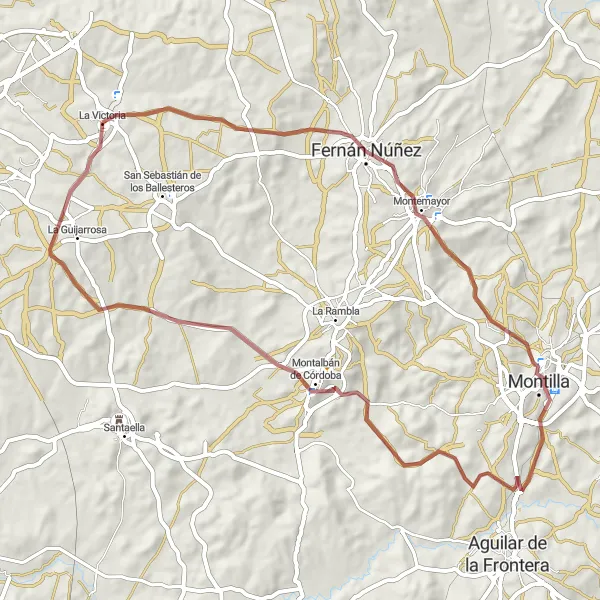 Map miniature of "Sierra Montilla Gravel Explorations" cycling inspiration in Andalucía, Spain. Generated by Tarmacs.app cycling route planner