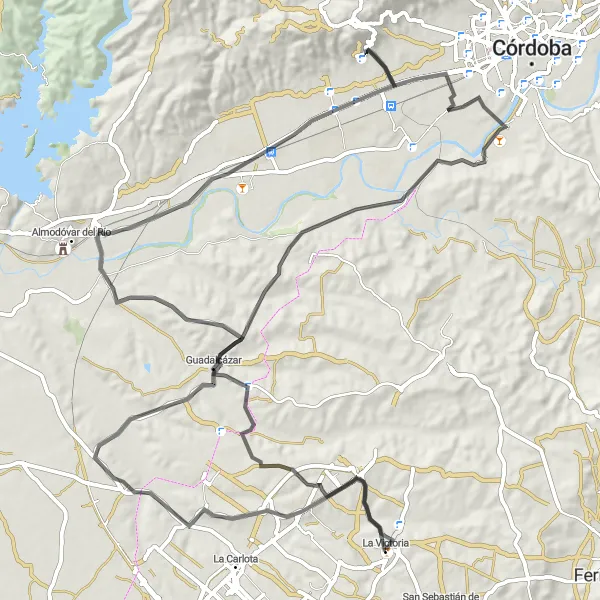 Miniature de la carte de l'inspiration cycliste "Aventure jusqu'à Aldea Quintana" dans la Andalucía, Spain. Générée par le planificateur d'itinéraire cycliste Tarmacs.app