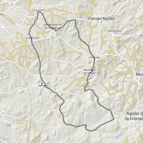 Miniatua del mapa de inspiración ciclista "Ruta de San Sebastián de los Ballesteros" en Andalucía, Spain. Generado por Tarmacs.app planificador de rutas ciclistas