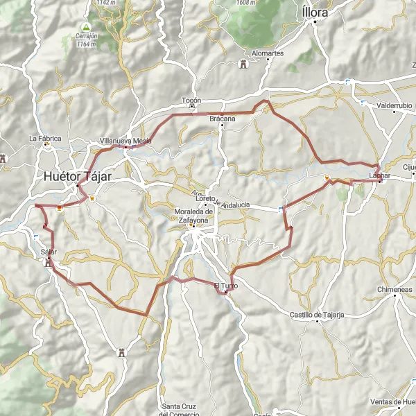 Miniatura della mappa di ispirazione al ciclismo "Esplora Fuensanta, Salar e Limones in bicicletta" nella regione di Andalucía, Spain. Generata da Tarmacs.app, pianificatore di rotte ciclistiche