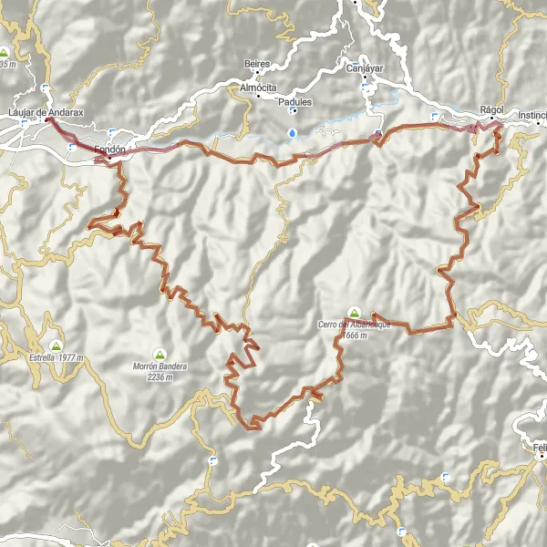 Map miniature of "Scenic Gravel Bliss" cycling inspiration in Andalucía, Spain. Generated by Tarmacs.app cycling route planner