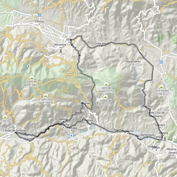 Miniaturní mapa "Okruh kolem Laujar de Andarax" inspirace pro cyklisty v oblasti Andalucía, Spain. Vytvořeno pomocí plánovače tras Tarmacs.app