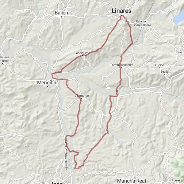 Miniatua del mapa de inspiración ciclista "Ruta Escénica por Villargordo" en Andalucía, Spain. Generado por Tarmacs.app planificador de rutas ciclistas