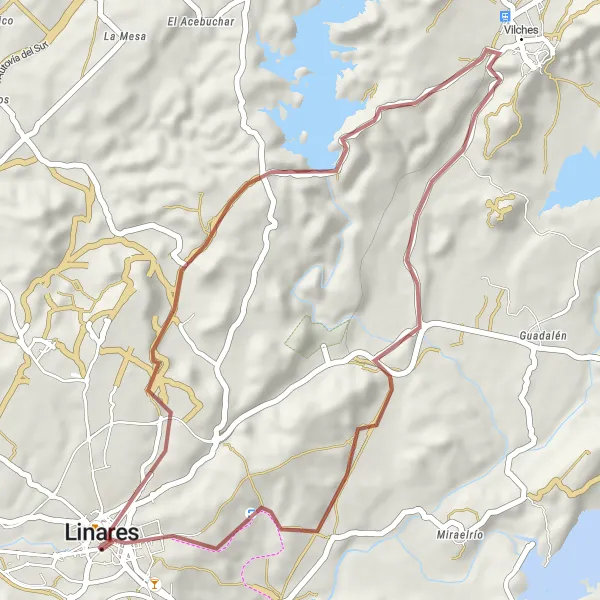 Miniaturní mapa "Gravel Route - Linares" inspirace pro cyklisty v oblasti Andalucía, Spain. Vytvořeno pomocí plánovače tras Tarmacs.app