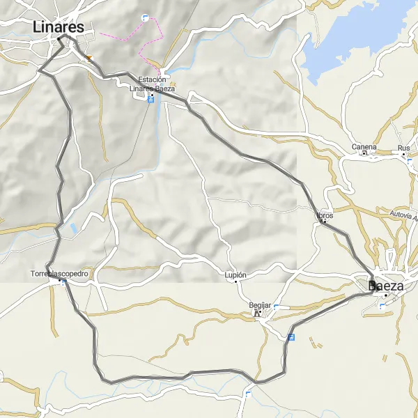 Miniatua del mapa de inspiración ciclista "Ruta Escénica hasta Palacio de los Zambrana" en Andalucía, Spain. Generado por Tarmacs.app planificador de rutas ciclistas