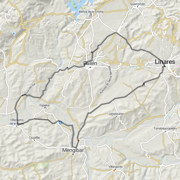 Miniatura mapy "Szlak Road wokół Linares" - trasy rowerowej w Andalucía, Spain. Wygenerowane przez planer tras rowerowych Tarmacs.app