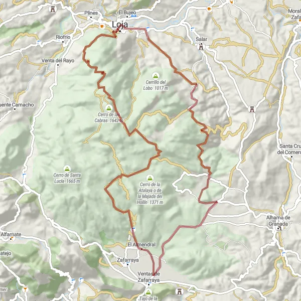 Miniaturekort af cykelinspirationen "Udforsk Enestående Gruscykelrute fra Loja" i Andalucía, Spain. Genereret af Tarmacs.app cykelruteplanlægger