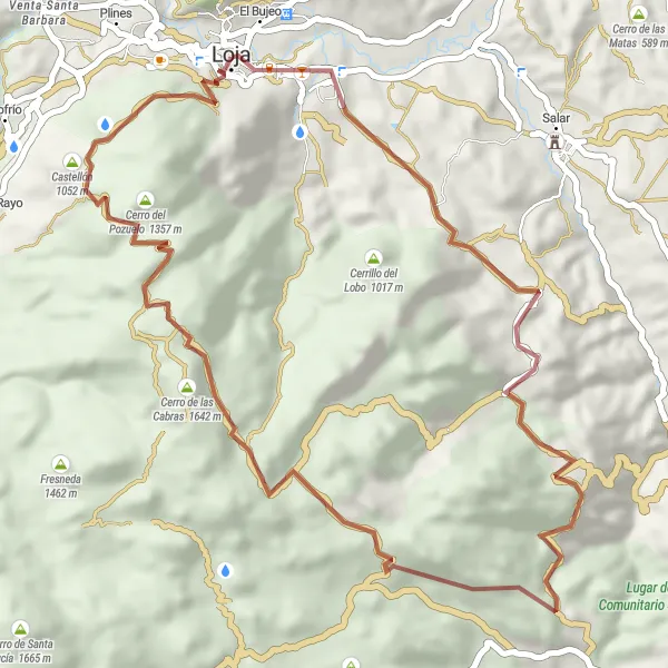 Miniatua del mapa de inspiración ciclista "Ruta de Gravel a Alcazaba de Loja y vuelta" en Andalucía, Spain. Generado por Tarmacs.app planificador de rutas ciclistas