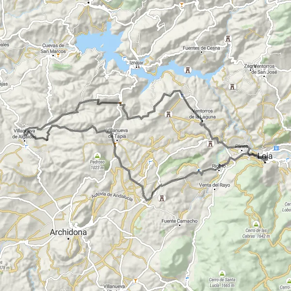 Miniatuurkaart van de fietsinspiratie "Pelgrimstocht door de heuvels van Loja" in Andalucía, Spain. Gemaakt door de Tarmacs.app fietsrouteplanner