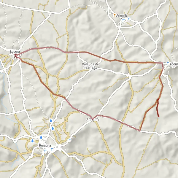 Map miniature of "Cycling Through History: Lopera to Cripta del Barón de Velasco" cycling inspiration in Andalucía, Spain. Generated by Tarmacs.app cycling route planner