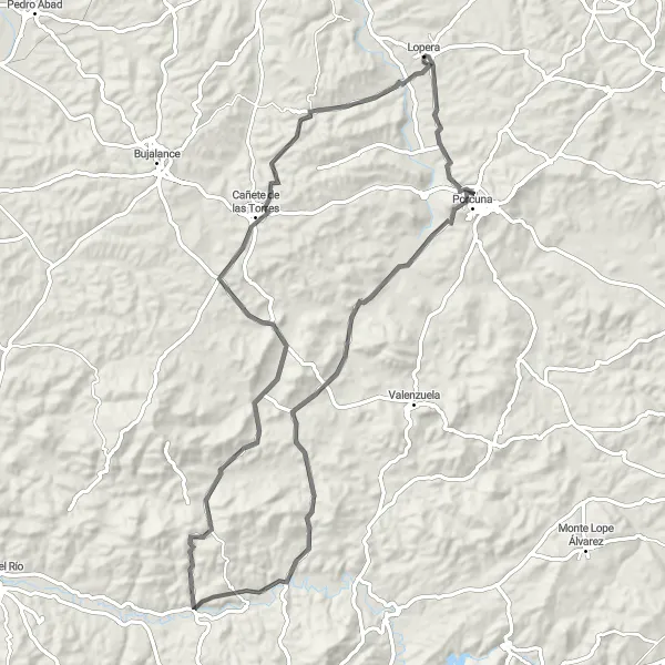 Miniatura della mappa di ispirazione al ciclismo "Passeggiata ciclistica tra le colline andaluse" nella regione di Andalucía, Spain. Generata da Tarmacs.app, pianificatore di rotte ciclistiche