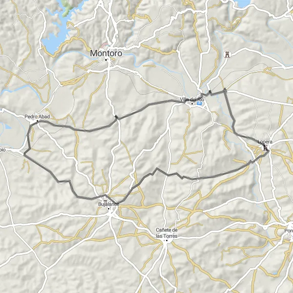 Miniatua del mapa de inspiración ciclista "Ruta hacia Pedro Abad" en Andalucía, Spain. Generado por Tarmacs.app planificador de rutas ciclistas