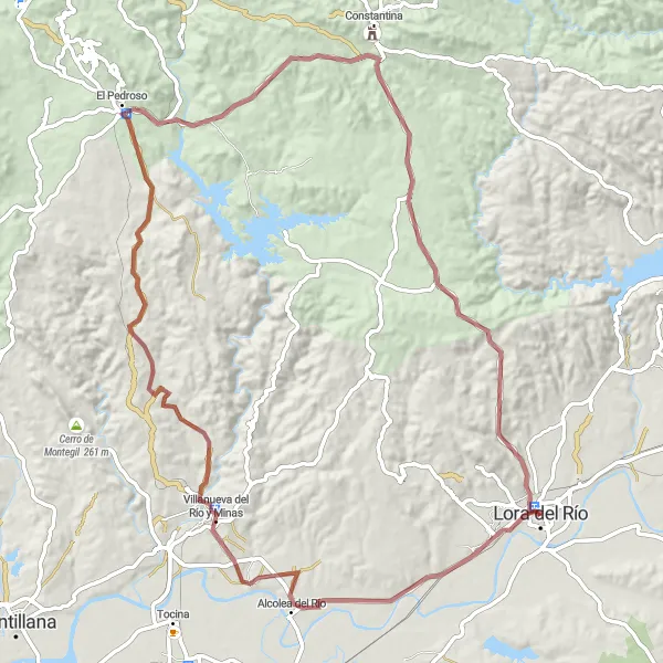 Miniatua del mapa de inspiración ciclista "Ruta de gravilla a Villanueva del Río y Minas" en Andalucía, Spain. Generado por Tarmacs.app planificador de rutas ciclistas