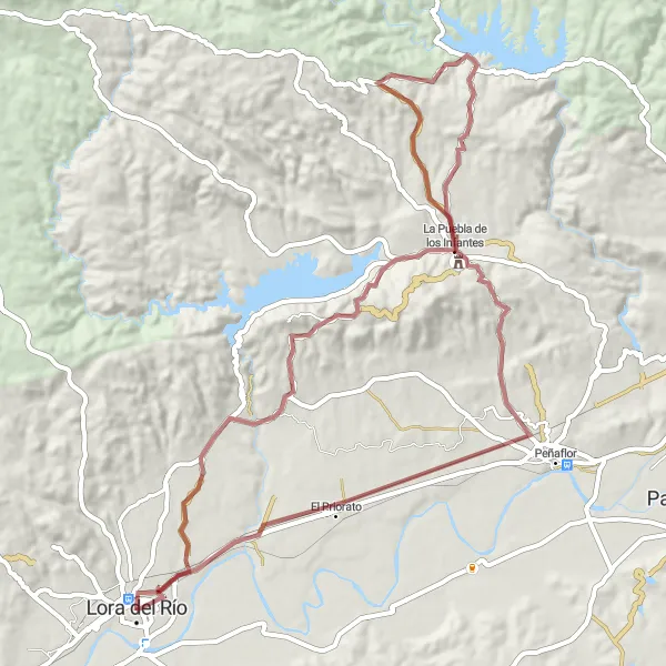 Miniaturní mapa "Gravel Route to Setefilla" inspirace pro cyklisty v oblasti Andalucía, Spain. Vytvořeno pomocí plánovače tras Tarmacs.app