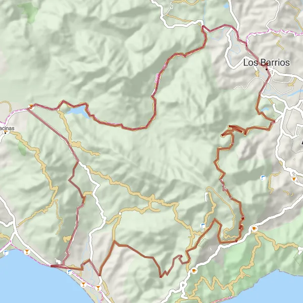 Map miniature of "Los Barrios Gravel Journey" cycling inspiration in Andalucía, Spain. Generated by Tarmacs.app cycling route planner