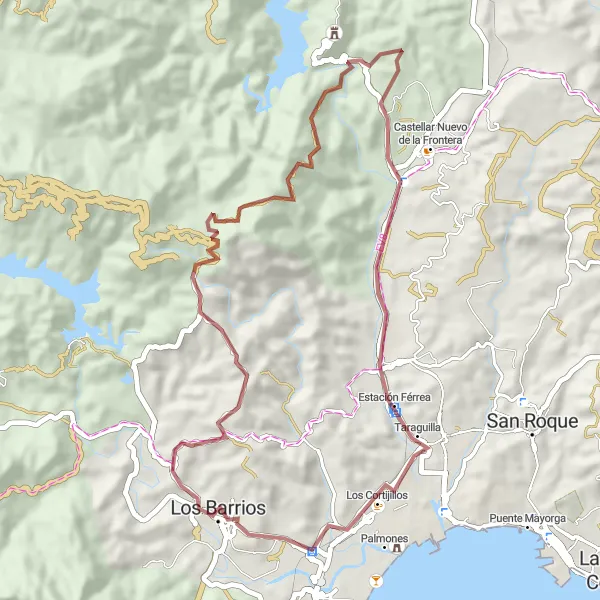 Miniaturní mapa "Gravelová trasa Los Barrios - Castillo de Castellar" inspirace pro cyklisty v oblasti Andalucía, Spain. Vytvořeno pomocí plánovače tras Tarmacs.app