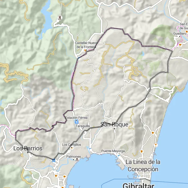 Miniatura mapy "Wędrówka przez Almoraima" - trasy rowerowej w Andalucía, Spain. Wygenerowane przez planer tras rowerowych Tarmacs.app