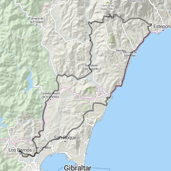 Karten-Miniaturansicht der Radinspiration "Tour durch Casares und Sotogrande" in Andalucía, Spain. Erstellt vom Tarmacs.app-Routenplaner für Radtouren
