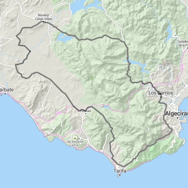 Miniaturní mapa "Okruh kolem Los Barrios" inspirace pro cyklisty v oblasti Andalucía, Spain. Vytvořeno pomocí plánovače tras Tarmacs.app
