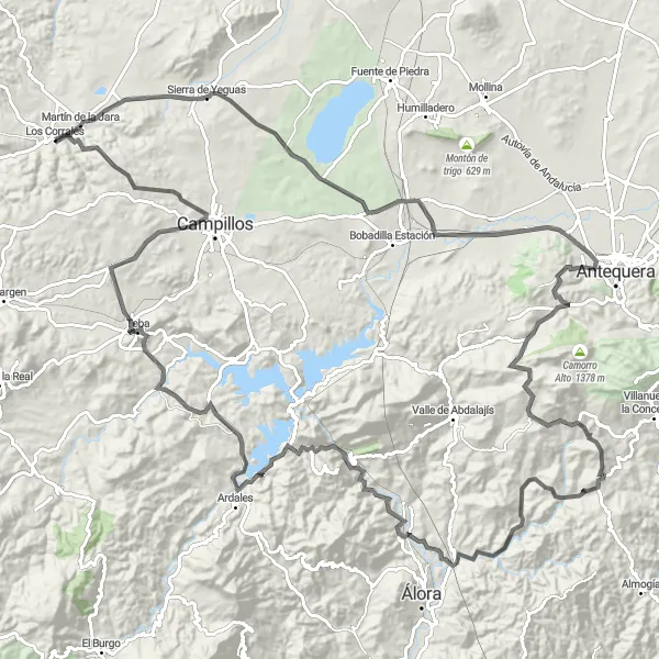 Map miniature of "Los Corrales to Mirador 25 de Noviembre Loop" cycling inspiration in Andalucía, Spain. Generated by Tarmacs.app cycling route planner