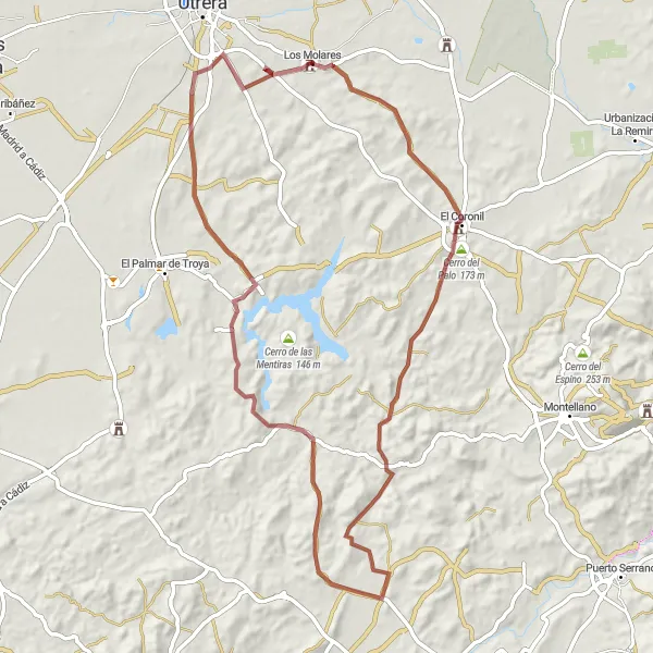 Miniatura della mappa di ispirazione al ciclismo "Percorso in bicicletta sterrato da El Coronil a Cerro del Mármol" nella regione di Andalucía, Spain. Generata da Tarmacs.app, pianificatore di rotte ciclistiche