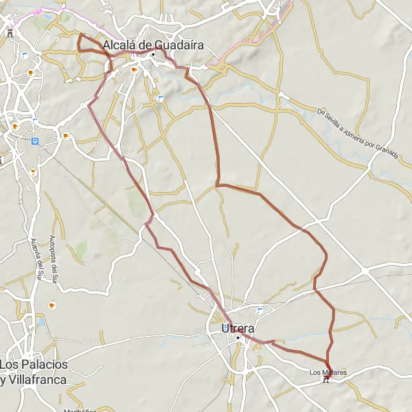 Miniatura della mappa di ispirazione al ciclismo "Gravel Route from Los Molares" nella regione di Andalucía, Spain. Generata da Tarmacs.app, pianificatore di rotte ciclistiche