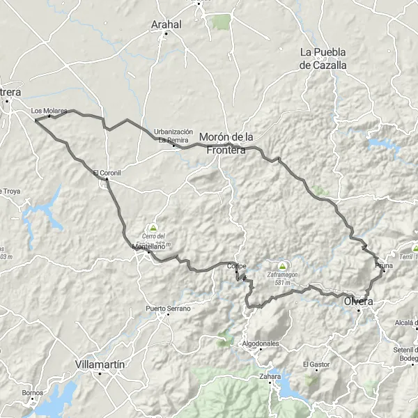 Miniatuurkaart van de fietsinspiratie "Uitdagende fietsroute langs historische bezienswaardigheden" in Andalucía, Spain. Gemaakt door de Tarmacs.app fietsrouteplanner