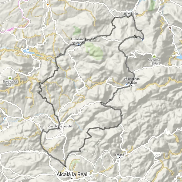 Miniaturní mapa "Okružní cesta Los Villares - Valdepeñas de Jaén" inspirace pro cyklisty v oblasti Andalucía, Spain. Vytvořeno pomocí plánovače tras Tarmacs.app