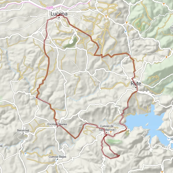 Map miniature of "Lucena Gravel Loop" cycling inspiration in Andalucía, Spain. Generated by Tarmacs.app cycling route planner