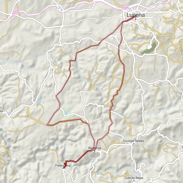 Map miniature of "Discover Benamejí Gravel Challenge" cycling inspiration in Andalucía, Spain. Generated by Tarmacs.app cycling route planner