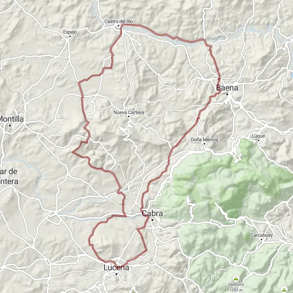 Miniatura della mappa di ispirazione al ciclismo "Avventura epica tra Lucena e Castillo de los Condes de Cabra" nella regione di Andalucía, Spain. Generata da Tarmacs.app, pianificatore di rotte ciclistiche