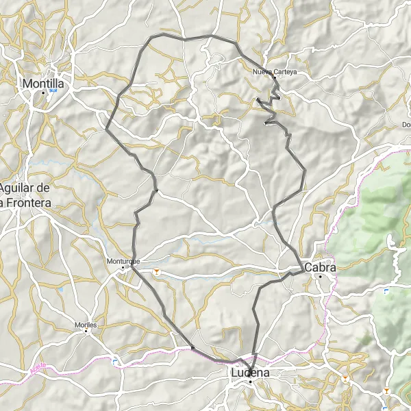 Miniatura mapy "Trasa przez Monturque, Nueva Carteya i Castillo de los Condes de Cabra" - trasy rowerowej w Andalucía, Spain. Wygenerowane przez planer tras rowerowych Tarmacs.app