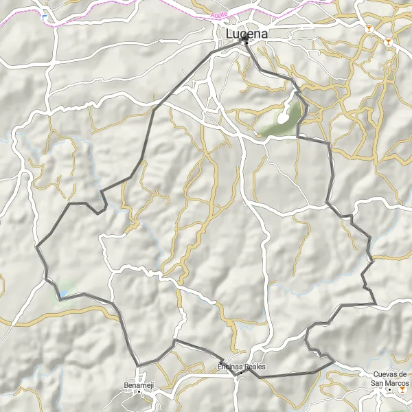 Miniature de la carte de l'inspiration cycliste "Tour des Oliviers d'Andalousie" dans la Andalucía, Spain. Générée par le planificateur d'itinéraire cycliste Tarmacs.app