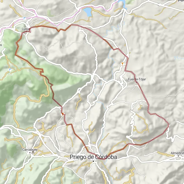 Karten-Miniaturansicht der Radinspiration "Balcón del Adarve und Castillo de Priego de Córdoba" in Andalucía, Spain. Erstellt vom Tarmacs.app-Routenplaner für Radtouren