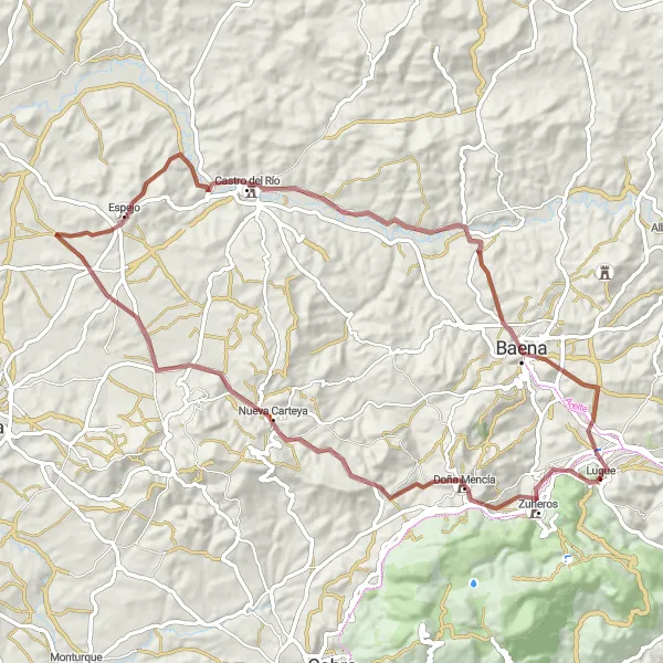 Miniatura mapy "Trasa gravelowa z Luque do Mirador del Hospital" - trasy rowerowej w Andalucía, Spain. Wygenerowane przez planer tras rowerowych Tarmacs.app
