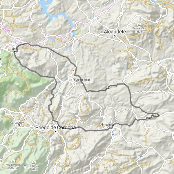 Map miniature of "Priego de Córdoba Loop" cycling inspiration in Andalucía, Spain. Generated by Tarmacs.app cycling route planner