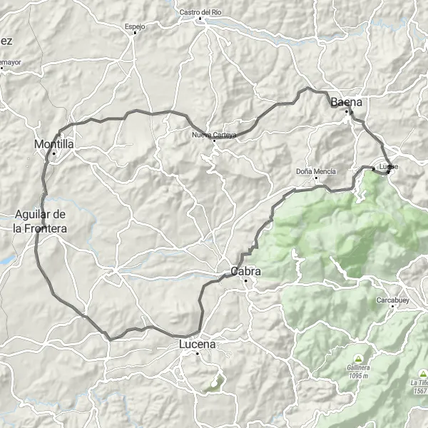 Map miniature of "Luque to Montilla Castle Tour" cycling inspiration in Andalucía, Spain. Generated by Tarmacs.app cycling route planner