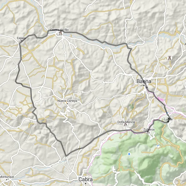Miniature de la carte de l'inspiration cycliste "La Route des Miradors" dans la Andalucía, Spain. Générée par le planificateur d'itinéraire cycliste Tarmacs.app