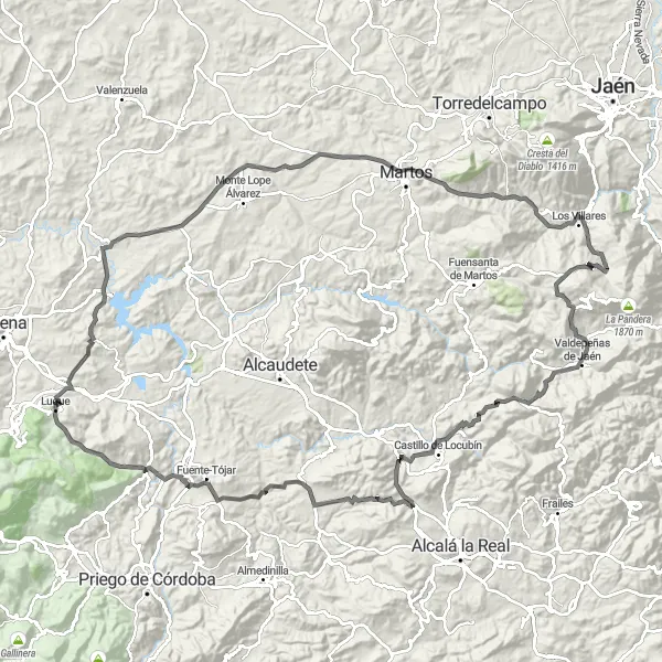 Map miniature of "Sierra de Luque Road Loop" cycling inspiration in Andalucía, Spain. Generated by Tarmacs.app cycling route planner