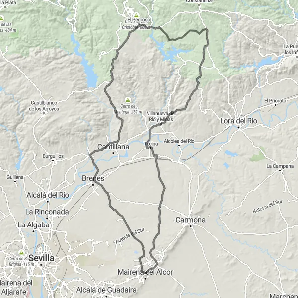 Miniature de la carte de l'inspiration cycliste "Évasion à vélo à travers l'Andalousie" dans la Andalucía, Spain. Générée par le planificateur d'itinéraire cycliste Tarmacs.app