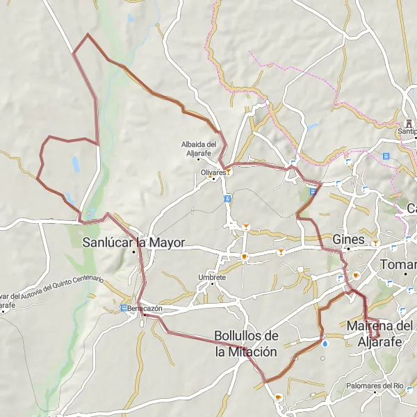 Miniatura della mappa di ispirazione al ciclismo "Avventura tra Olivares" nella regione di Andalucía, Spain. Generata da Tarmacs.app, pianificatore di rotte ciclistiche