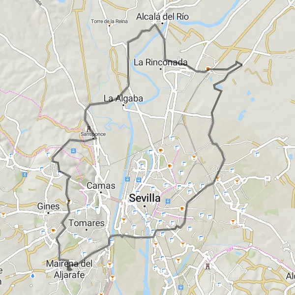 Miniatura della mappa di ispirazione al ciclismo "Tour della Rinconada" nella regione di Andalucía, Spain. Generata da Tarmacs.app, pianificatore di rotte ciclistiche