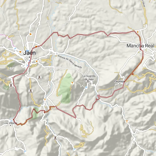 Miniature de la carte de l'inspiration cycliste "Circuit de VTT Peña del Águila" dans la Andalucía, Spain. Générée par le planificateur d'itinéraire cycliste Tarmacs.app