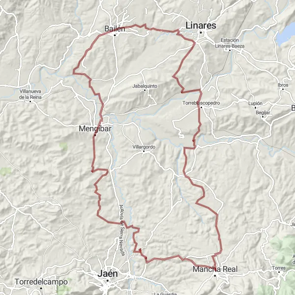 Miniature de la carte de l'inspiration cycliste "Circuit de cyclisme de gravier à proximité de Mancha Real" dans la Andalucía, Spain. Générée par le planificateur d'itinéraire cycliste Tarmacs.app