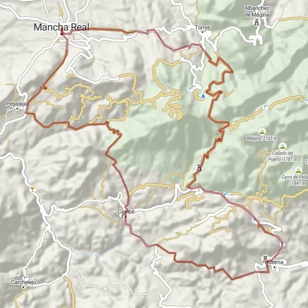 Miniaturní mapa "Gravelová trasa Mancha Real" inspirace pro cyklisty v oblasti Andalucía, Spain. Vytvořeno pomocí plánovače tras Tarmacs.app